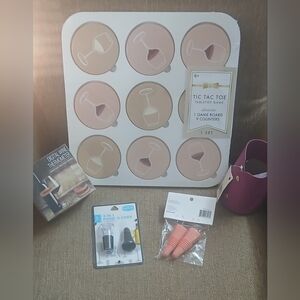 5: wine bundle- tic tac toe,koosie,thermometer, corks,pour spout